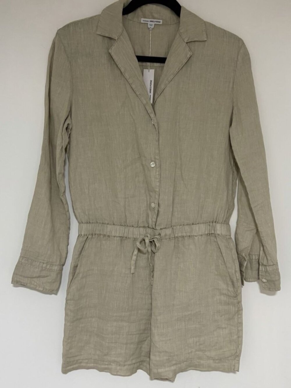 James Perse Standard Beige 100% Linen Romper Size 0 Utility Minimalist Luxe NWT